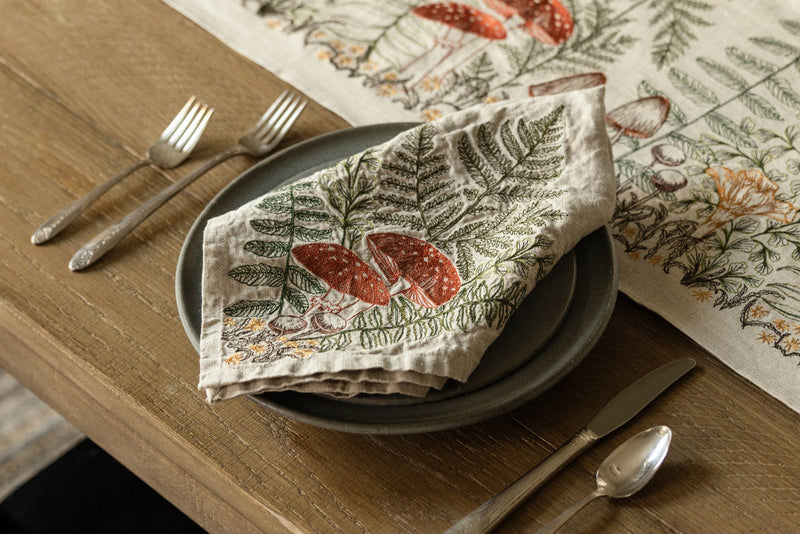 Mushrooms and Ferns Bouquet Dinner Napkin