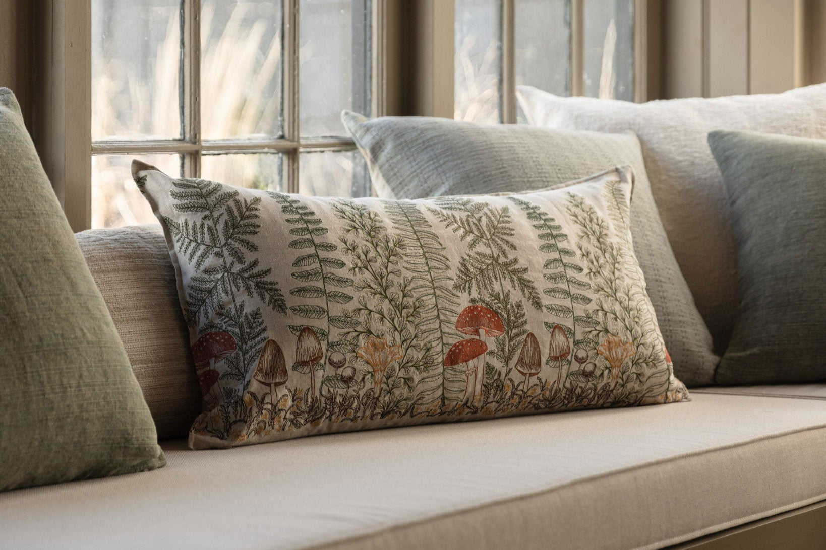Mushrooms and Ferns Lumbar Pillow
