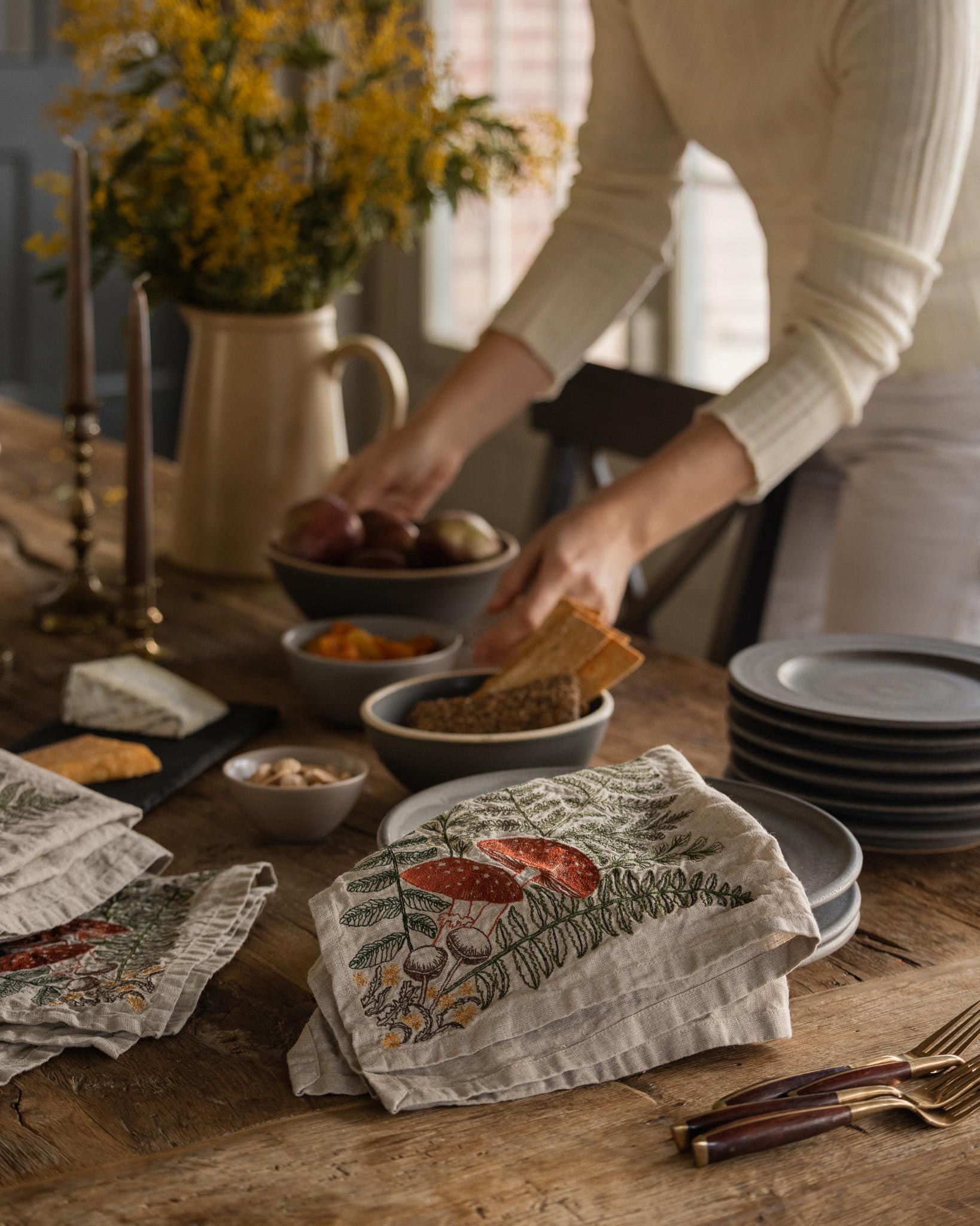 Mushrooms and Ferns Bouquet Dinner Napkin