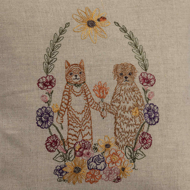Cat and Dog Friends Garland Pillow