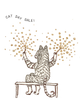 Coral & Tusk embroidered illustration of a cat sitting on a bench with sparkles and 'Cat Day Sale!' text.