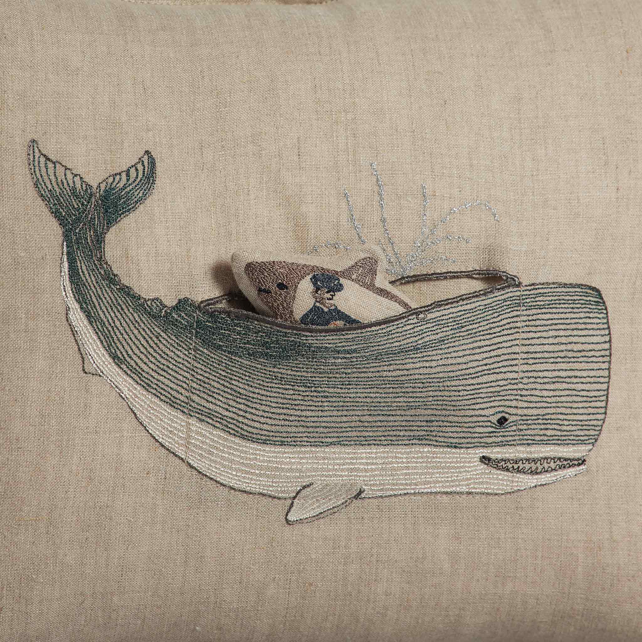 Whale - Natural Canvas Coastal Lumbar Pillow - 12-in x 20-in