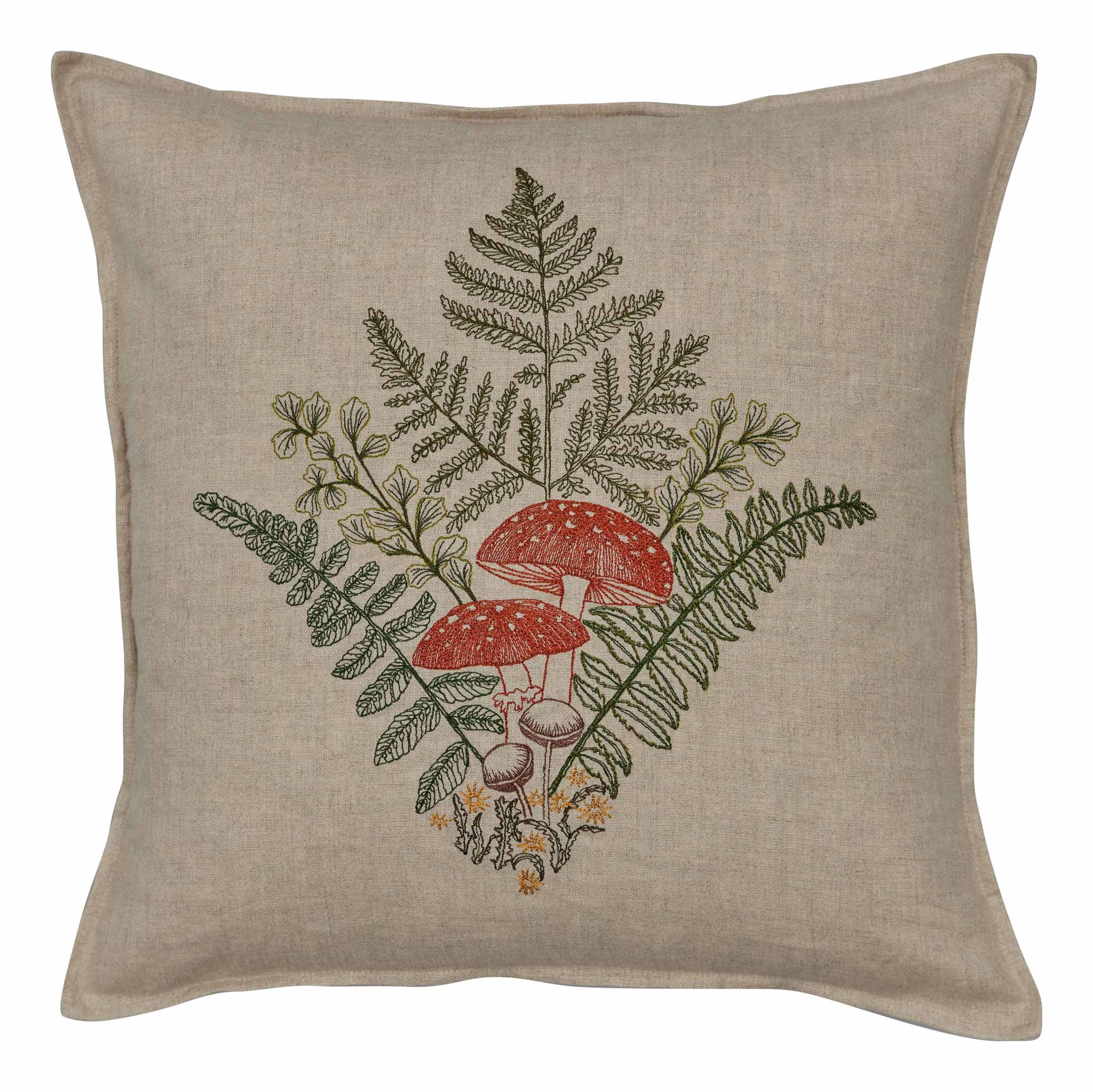 Mushrooms and Ferns Bouquet Pillow Coral Tusk
