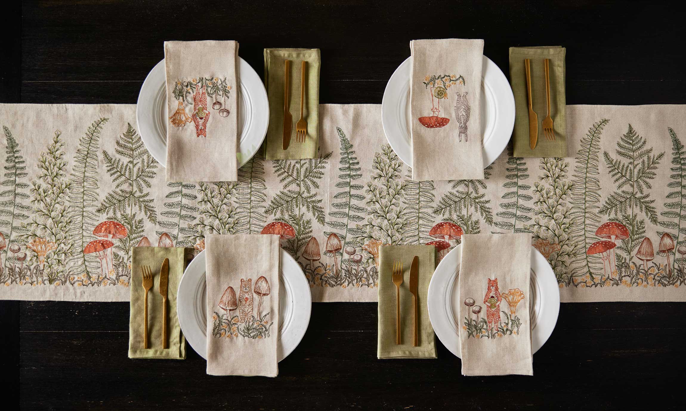 Coral & Tusk Fox with Mushrooms Tea Towel - Thumbnail 3