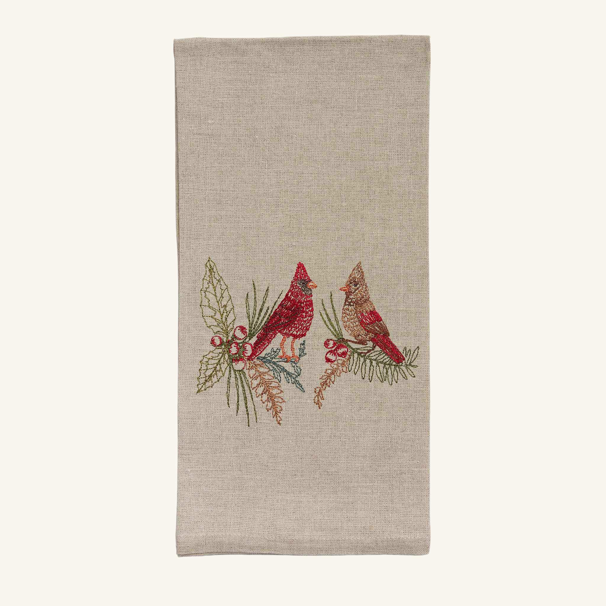 Seconds Sale Christmas Cardinals Tea Towel