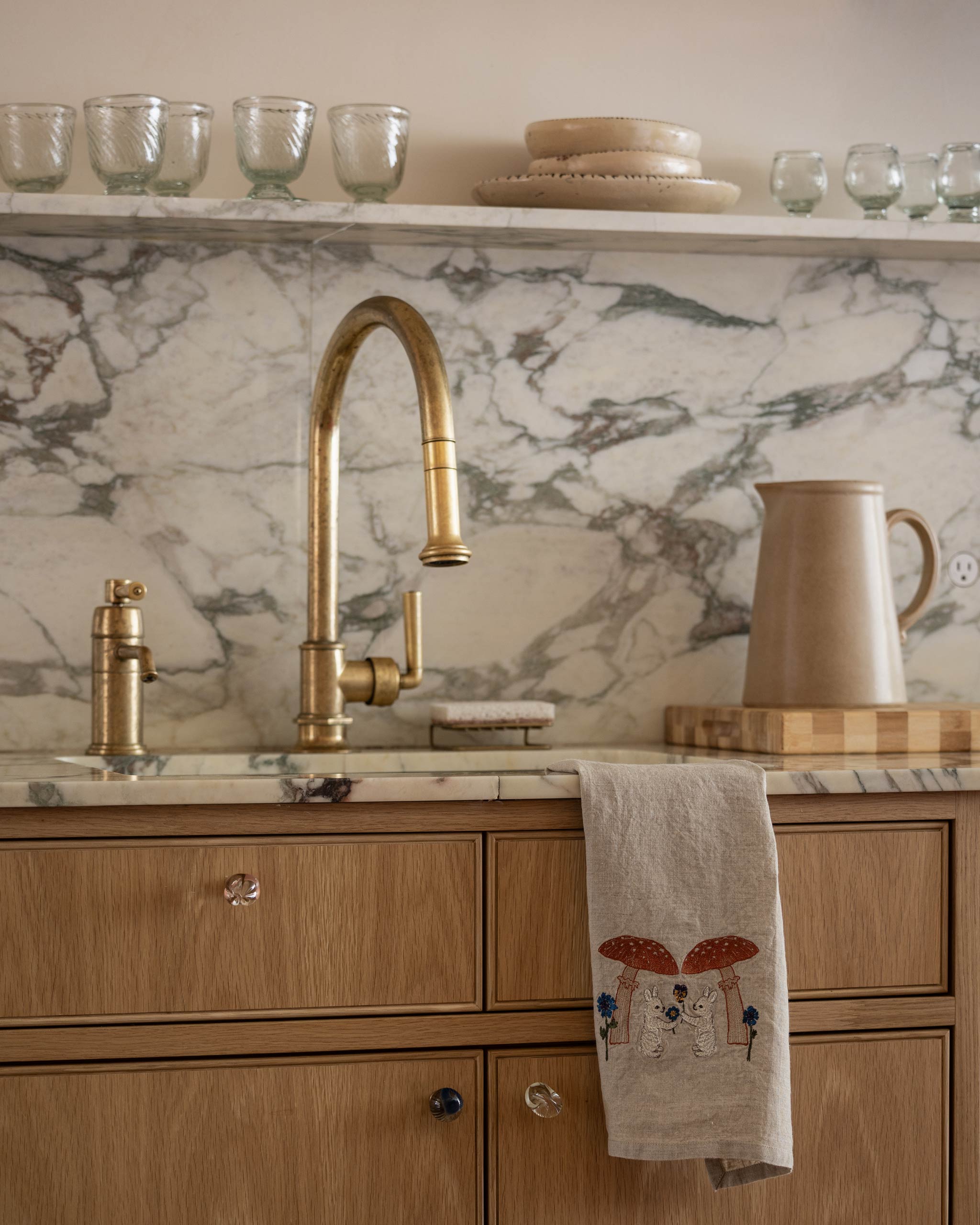 Mushroom Bunny Friends Tea Towel