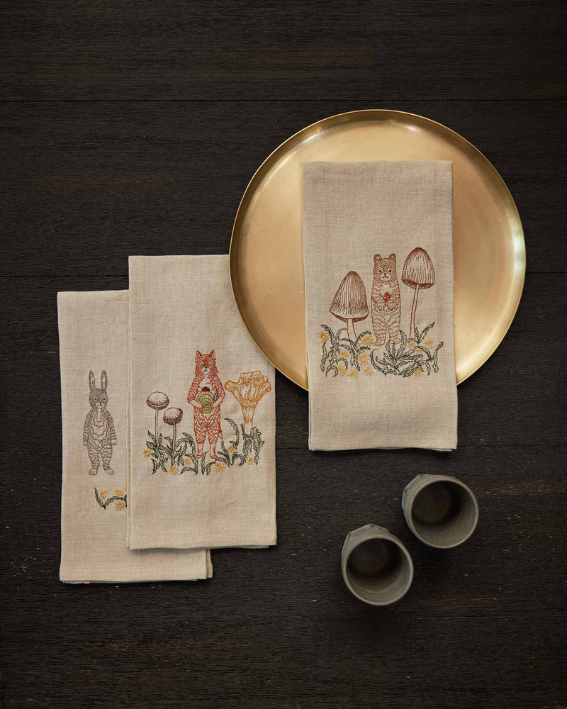 Fox with Mushrooms Tea Towel