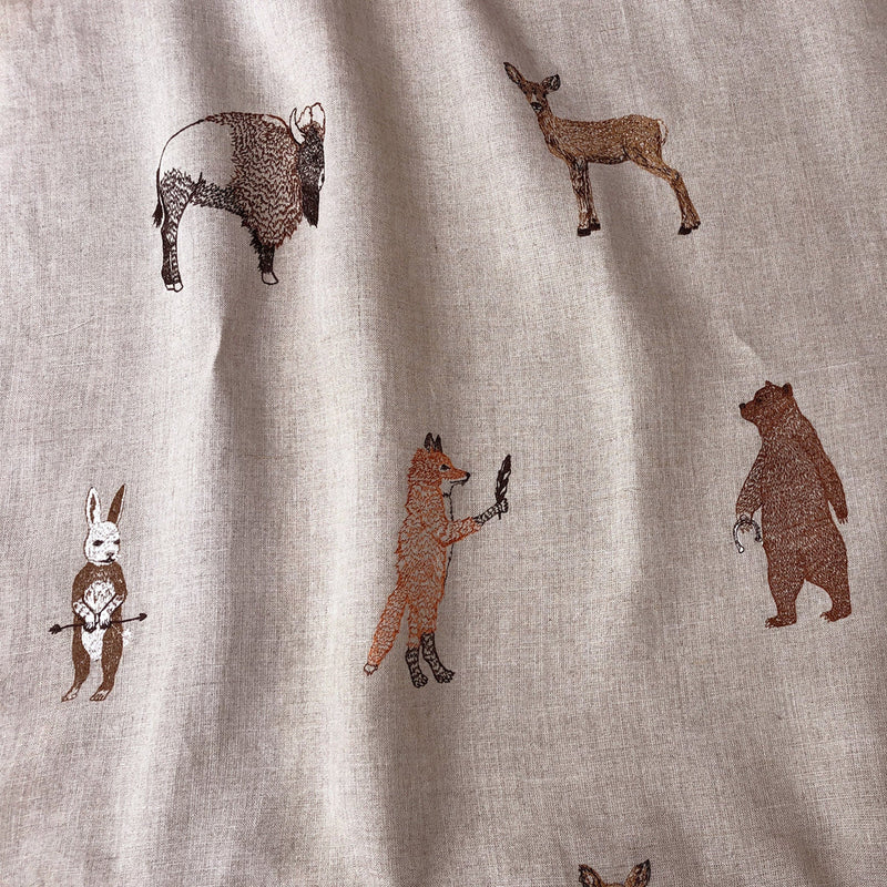 Woodland Animals Linen Fabric Yardage 7.5 yards