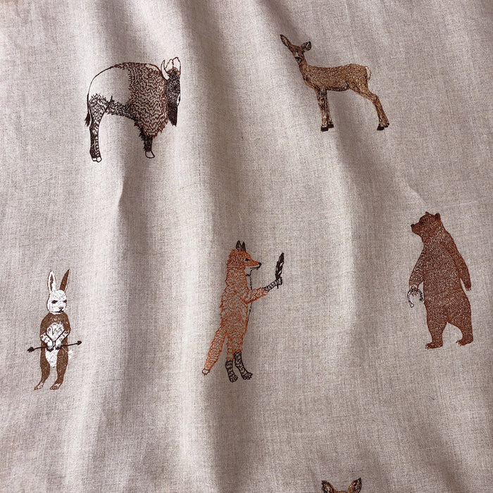 Woodland Animals Linen Fabric Yardage 7.5 yards