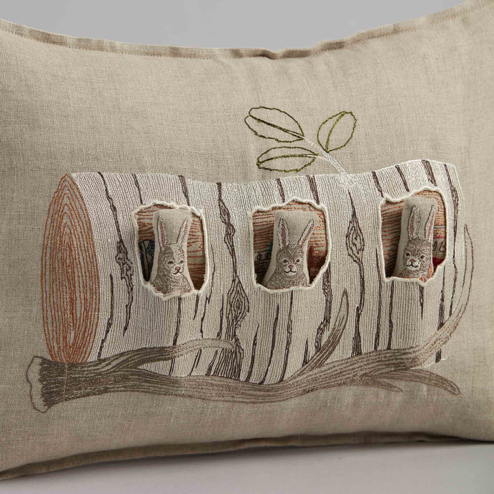 Aspen Log Bunnies Pocket Pillow by Coral Tusk 12 x 16 with Insert