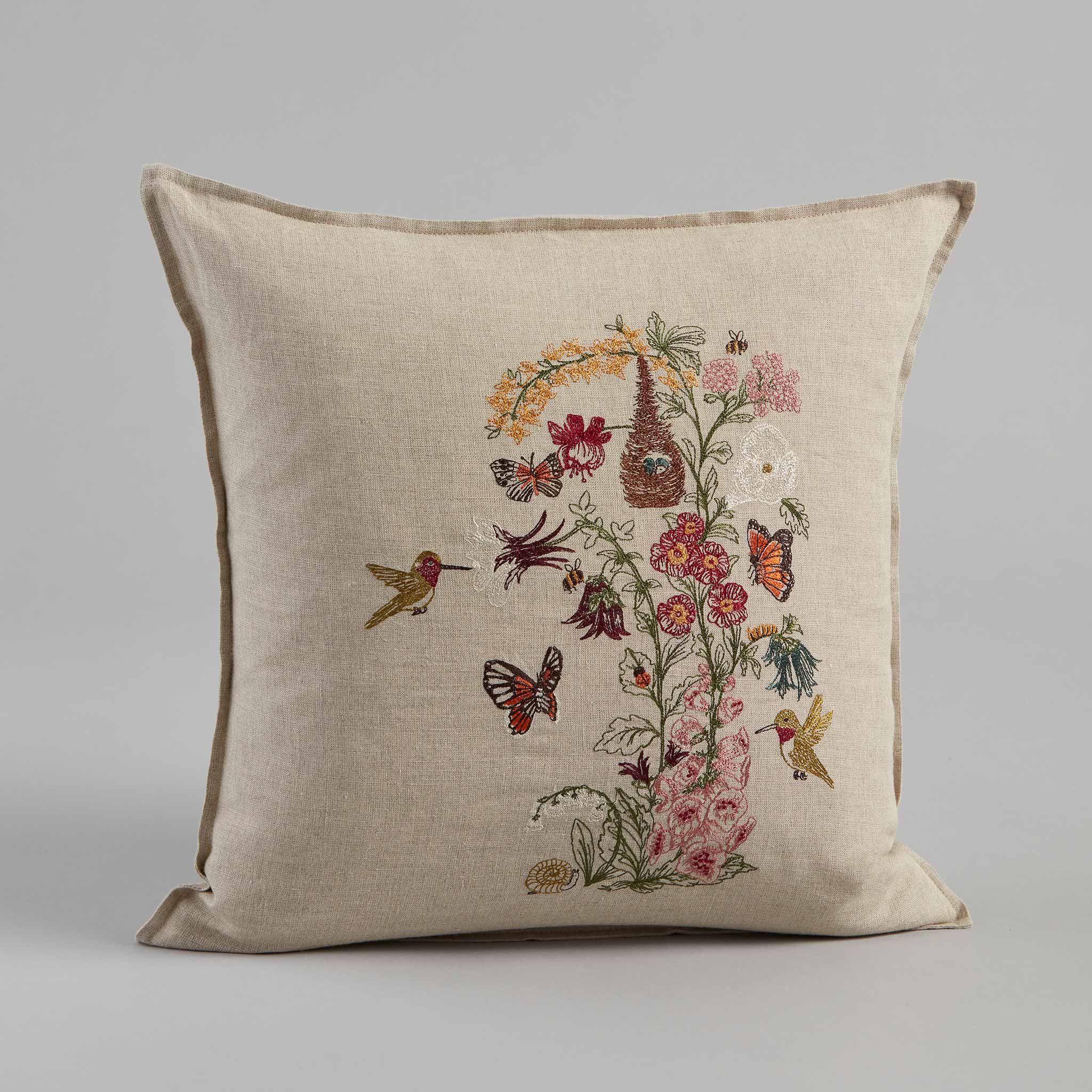 Two Humming Birds with Pink Flowers Needlepoint Pillow