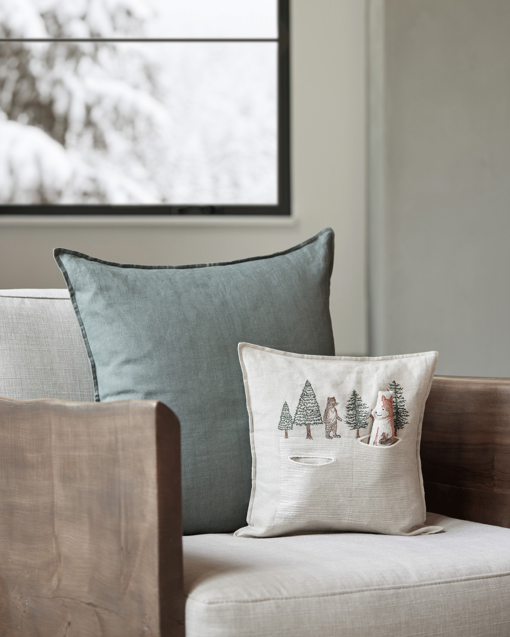 Winter Foxes Pocket Pillow